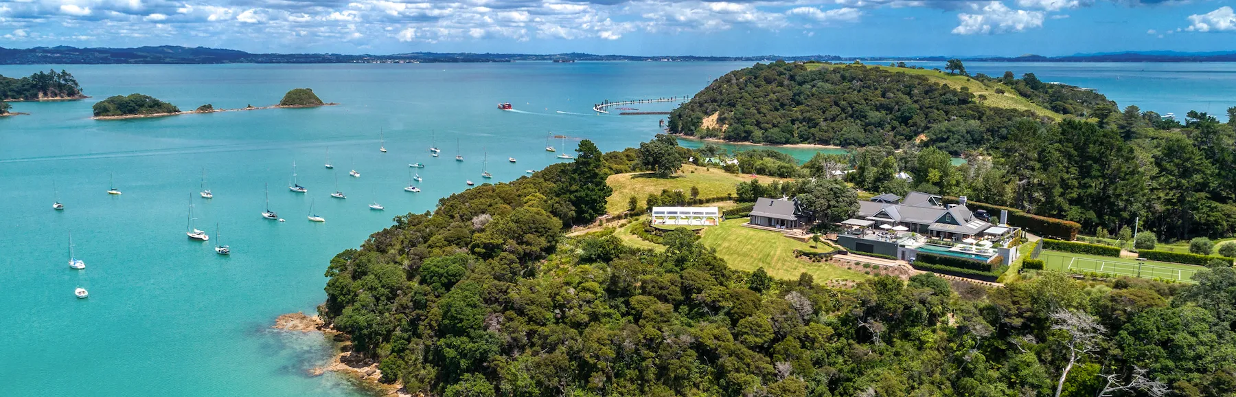 Panorama drone shot of the Putiki Estate property