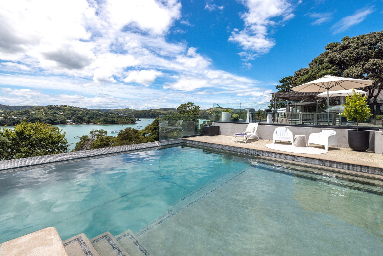 Outdoor swimming pool at Putiki Estate, luxury accommodation on Waiheke Island.