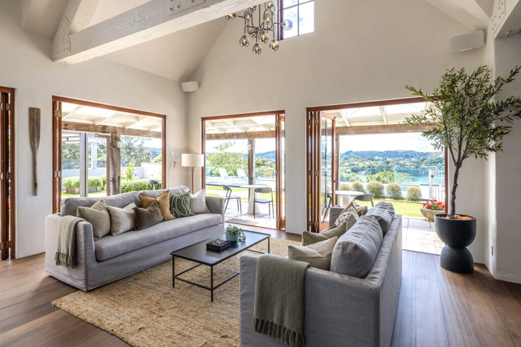 Elegant lounge at Putiki Estate, a luxury lodge on Waiheke Island