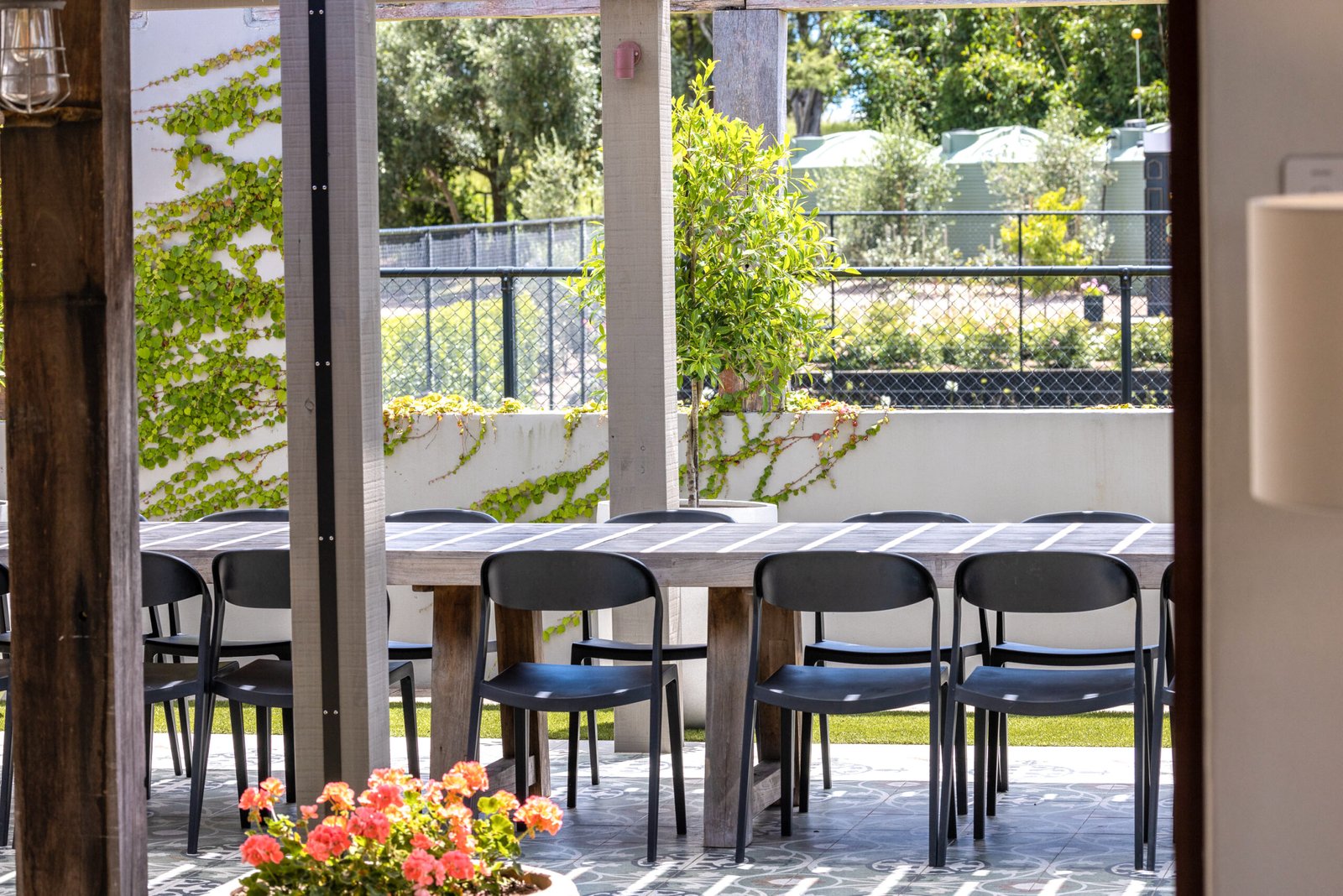 Alfresco dining table at Putiki Estate, luxury accommodation on Waiheke Island